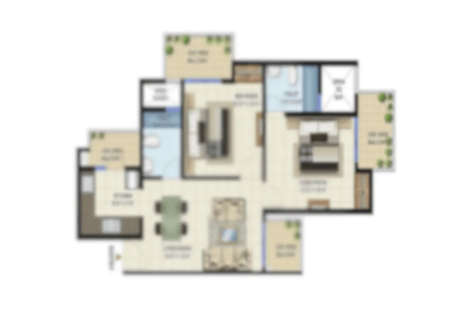 Floor or Unit Plan of Raymond Ten X 2 BHK Apartments